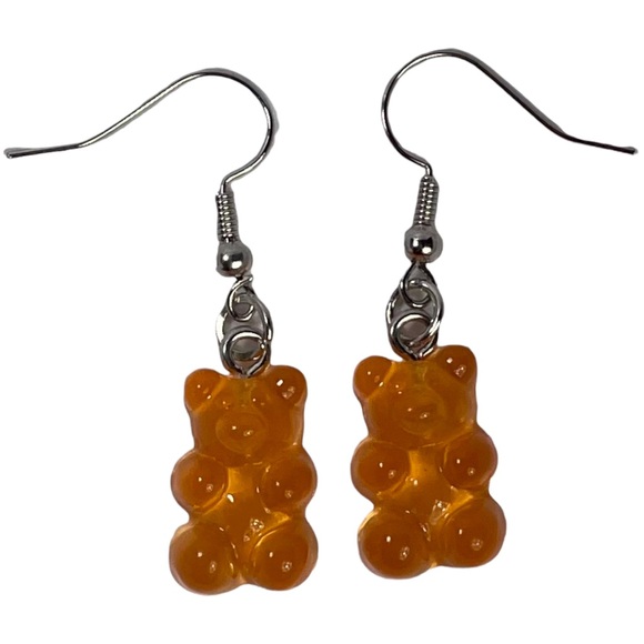 Blue & orange clear plastic gummy bear dangle pendant earrings bundle of 2 NEW - Picture 5 of 9